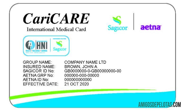 Cartão Médico Internacional CariCare dos EUA exemplo real